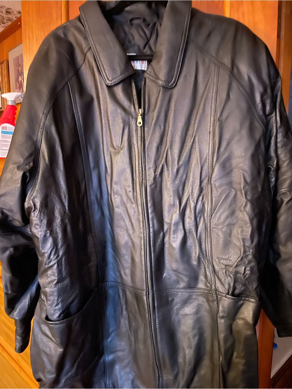 Venezia Black Leather Trench Coat with Zip Closure